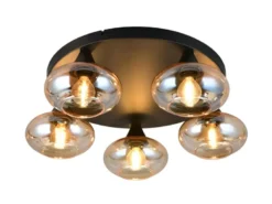 LED Deckenleuchte rund mit 5 Glas Lampenschirmen Bernsteinfarbig, Ø 49cm