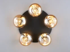 LED Deckenleuchte rund mit 5 Glas Lampenschirmen Bernsteinfarbig, Ø 49cm