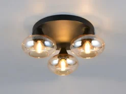 LED Deckenleuchte rund mit 3 Glas Lampenschirmen Bernsteinfarbig, Ø 39cm