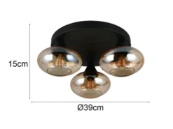 LED Deckenleuchte rund mit 3 Glas Lampenschirmen Bernsteinfarbig, Ø 39cm