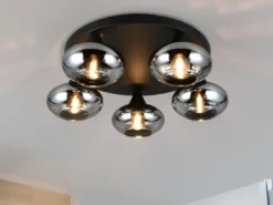 LED Deckenleuchte rund mit 5 Rauchglas Lampenschirmen, Ø 49cm