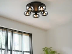 LED Deckenleuchte rund mit 5 Rauchglas Lampenschirmen, Ø 49cm