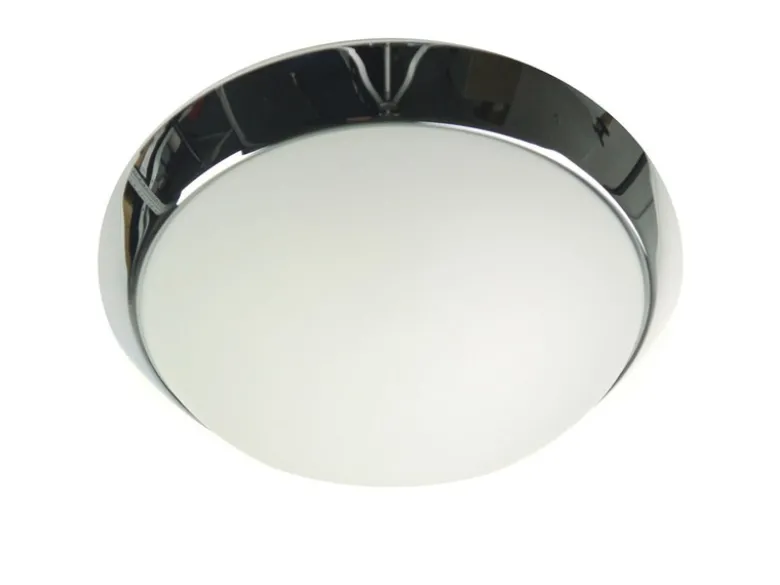 LED-Deckenleuchte rund, Opalglas matt, Dekorring Chrom, Ø 30cm