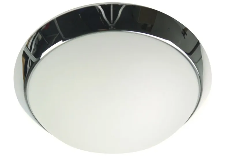 LED-Deckenleuchte rund, Opalglas matt, Dekorring Chrom, Ø 50cm
