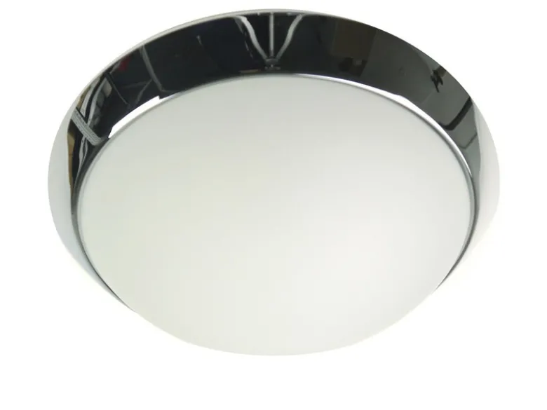 LED-Deckenleuchte rund, Opalglas matt, Dekorring Chrom, Ø 40cm