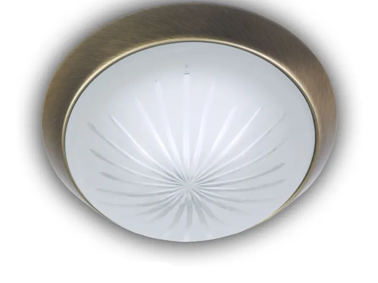 LED Deckenleuchte rund, Schliffglas satiniert, Dekorring Altmessing, Ø 35cm