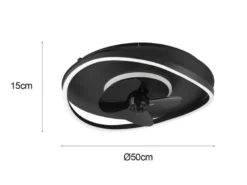 LED Deckenleuchte Schwarz mit Ventilator und Fernbedienung, Ø 50cm