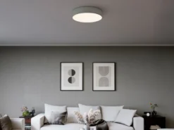 LED Deckenleuchte Stoff Grau / Abdeckung satiniert, Ø 50cm