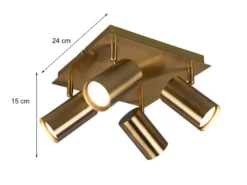 LED Deckenstrahler Altmessing 4-flammig, Quadrat 24cm