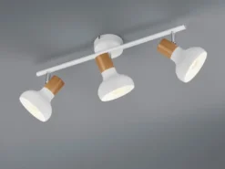 LED Deckenstrahler aus Metall in Weiß & Holzoptik, Breite 47cm
