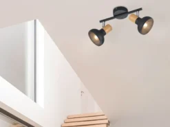 LED Deckenstrahler aus Metall in Schwarz & Holzoptik, Breite 30cm