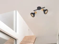 LED Deckenstrahler aus Metall in Schwarz & Holzoptik, Breite 30cm