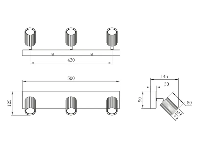LED Deckenstrahler 3-flammig aus Metall Schwarz, Breite 50cm