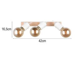 LED Deckenstrahler 3-flammig aus Metall Weiß mit Naturholz, Breite 42cm