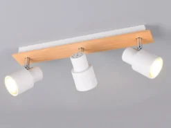 LED Deckenstrahler 3-flammig aus Metall in Weiß mit Holz, Breite 46cm