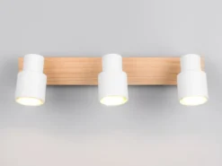 LED Deckenstrahler 3-flammig aus Metall in Weiß mit Holz, Breite 46cm