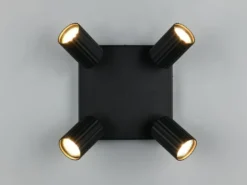 LED Deckenstrahler 4-flammig aus Metall Schwarz, Quadrat 20cm