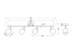 LED Deckenstrahler 4-flammig aus Metall Silber, Breite 70,5cm