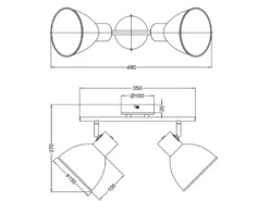LED Deckenstrahler 2-flammig aus Metall in Weiß & Holzoptik, Breite 49cm