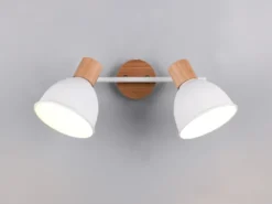 LED Deckenstrahler 2-flammig aus Metall in Weiß & Holzoptik, Breite 49cm