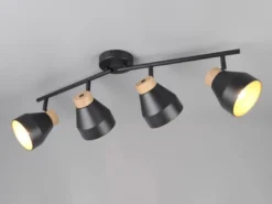 LED Deckenstrahler 4-flammig aus Metall Schwarz innen Gold, Breite 71cm