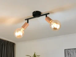 LED Deckenstrahler 2-flammig aus Metall in Schwarz & Holzoptik, Breite 35cm