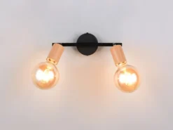 LED Deckenstrahler 2-flammig aus Metall in Schwarz & Holzoptik, Breite 35cm