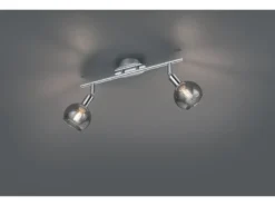 LED Deckenstrahler 2-flammig dimmbar, Chrom mit Rauchglas, Breite 40cm