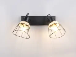 LED Deckenstrahler 2-flammig, Gitter Lampenschirme & Rattan, Breite 36cm