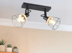 LED Deckenstrahler 2-flammig, Gitter Lampenschirme & Rattan, Breite 36cm
