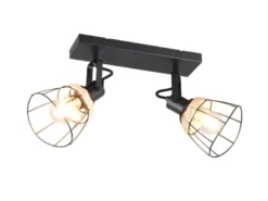 LED Deckenstrahler 2-flammig, Gitter Lampenschirme & Rattan, Breite 36cm