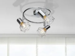 LED Deckenstrahler 3-flammig, Gitter Silber Chrom Industrial, Ø 25cm
