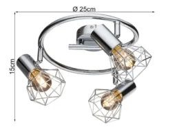 LED Deckenstrahler 3-flammig, Gitter Silber Chrom Industrial, Ø 25cm