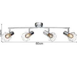 LED Deckenstrahler 4-flammig, Gitter Silber Chrom Industrial, Breite 60cm