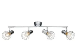 LED Deckenstrahler 4-flammig, Gitter Silber Chrom Industrial, Breite 60cm