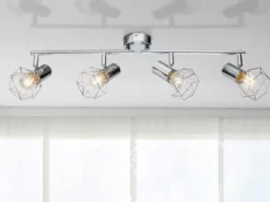 LED Deckenstrahler 4-flammig, Gitter Silber Chrom Industrial, Breite 60cm
