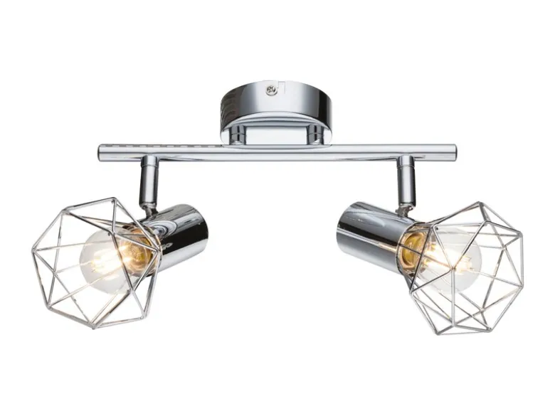 LED Deckenstrahler 2-flammig, Gitter Silber Chrom Industrial, Breite 25,5cm