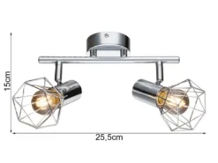 LED Deckenstrahler 2-flammig, Gitter Silber Chrom Industrial, Breite 25,5cm