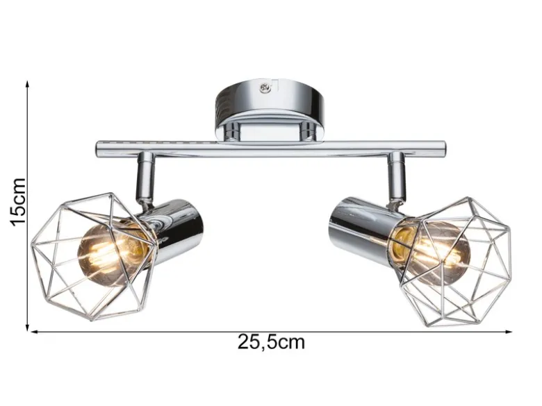 LED Deckenstrahler 2-flammig, Gitter Silber Chrom Industrial, Breite 25,5cm