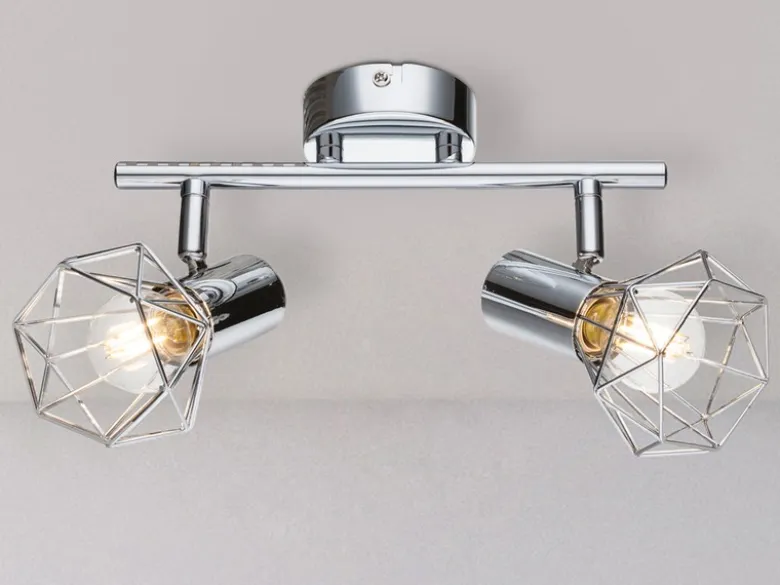 LED Deckenstrahler 2-flammig, Gitter Silber Chrom Industrial, Breite 25,5cm