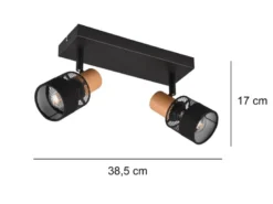 LED Deckenstrahler 2-flammig, Holz & Draht-Stoff Lampenschirm, Breite 38,5cm