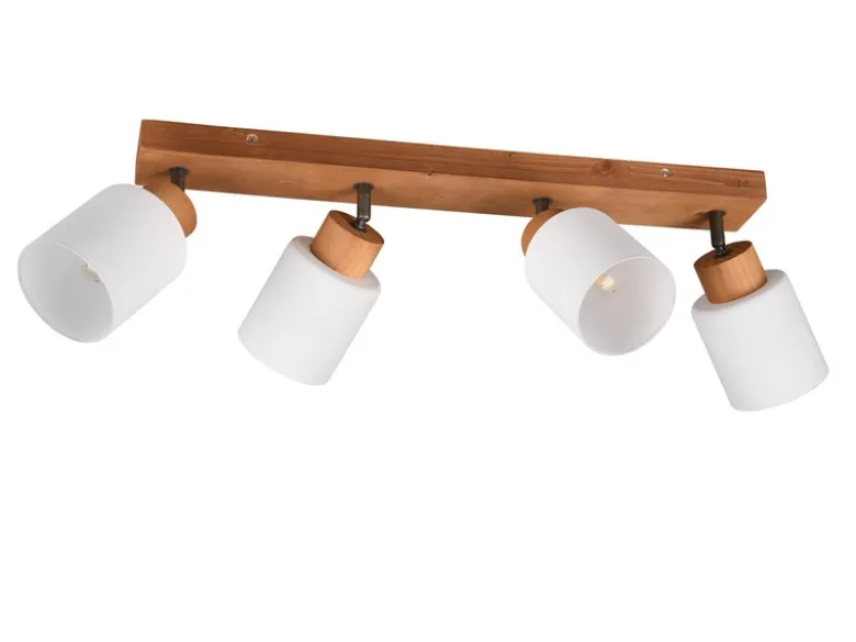 LED Deckenstrahler 4 flammig Korpus Holz & Glasschirme Weiß, Breite 60cm