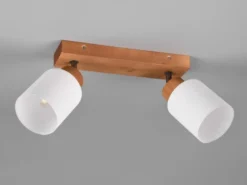 LED Deckenstrahler 2 flammig Korpus Holz & Glasschirme Weiß, Breite 30cm