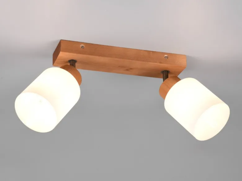 LED Deckenstrahler 2 flammig Korpus Holz & Glasschirme Weiß, Breite 30cm