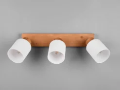 LED Deckenstrahler 3 flammig Korpus Holz & Glasschirme Weiß, Breite 45cm