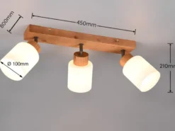 LED Deckenstrahler 3 flammig Korpus Holz & Glasschirme Weiß, Breite 45cm