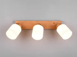LED Deckenstrahler 3 flammig Korpus Holz & Glasschirme Weiß, Breite 45cm