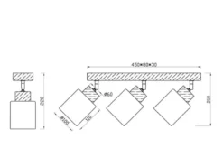 LED Deckenstrahler 3 flammig Korpus Holz & Glasschirme Weiß, Breite 45cm