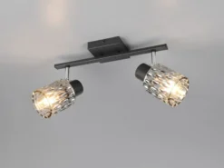 LED Deckenstrahler 2-flammig mit Rauchglas Lampenschirmen, Breite 37cm