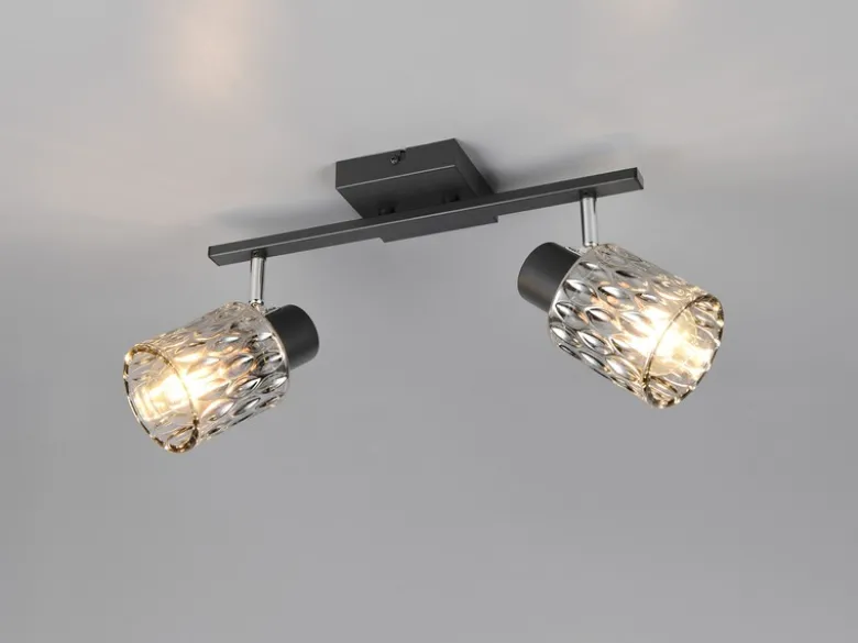 LED Deckenstrahler 2-flammig mit Rauchglas Lampenschirmen, Breite 37cm